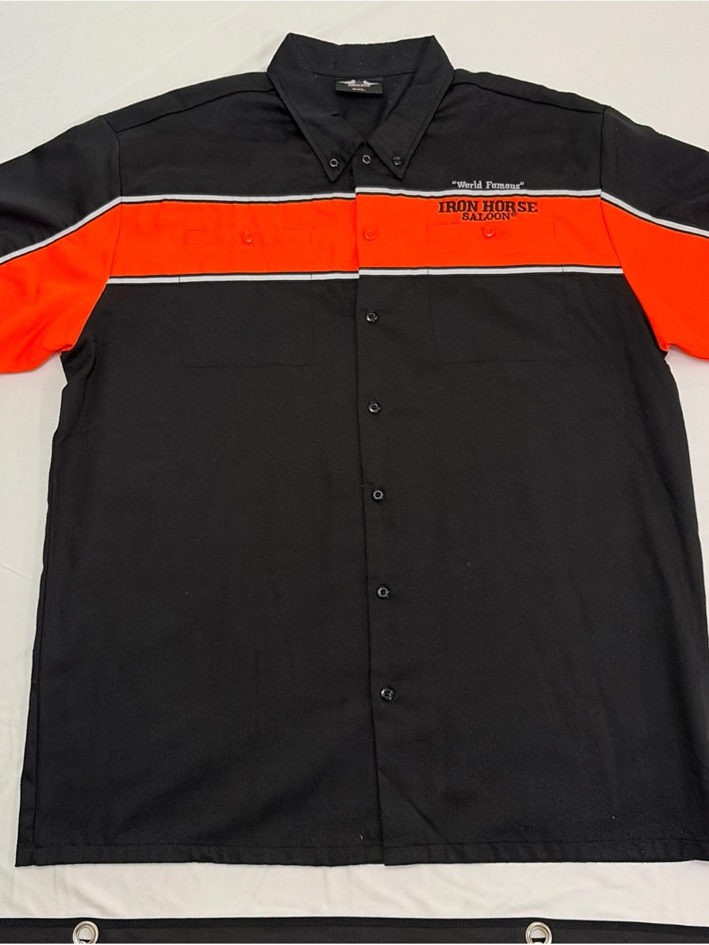 Black & Orange Short-Sleeve Button-Down Shirt